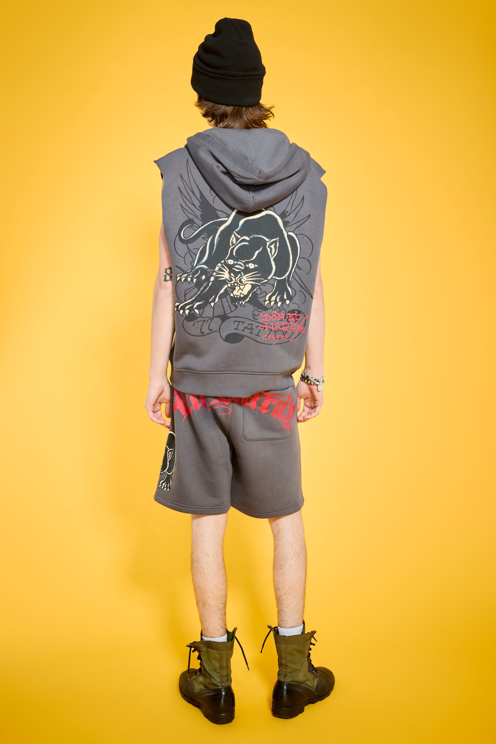 Panther Skull Fleece Cut Off Hoodie - Image 4