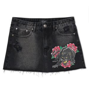 Panther Roses Denim Skirt